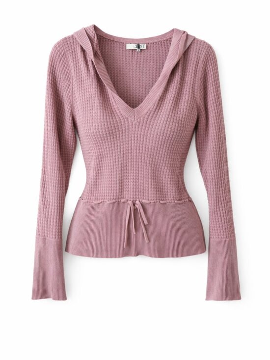 Tnt Sweaters - TNT Dusty Pink Y2K Waffle Knit Hooded Sweater L